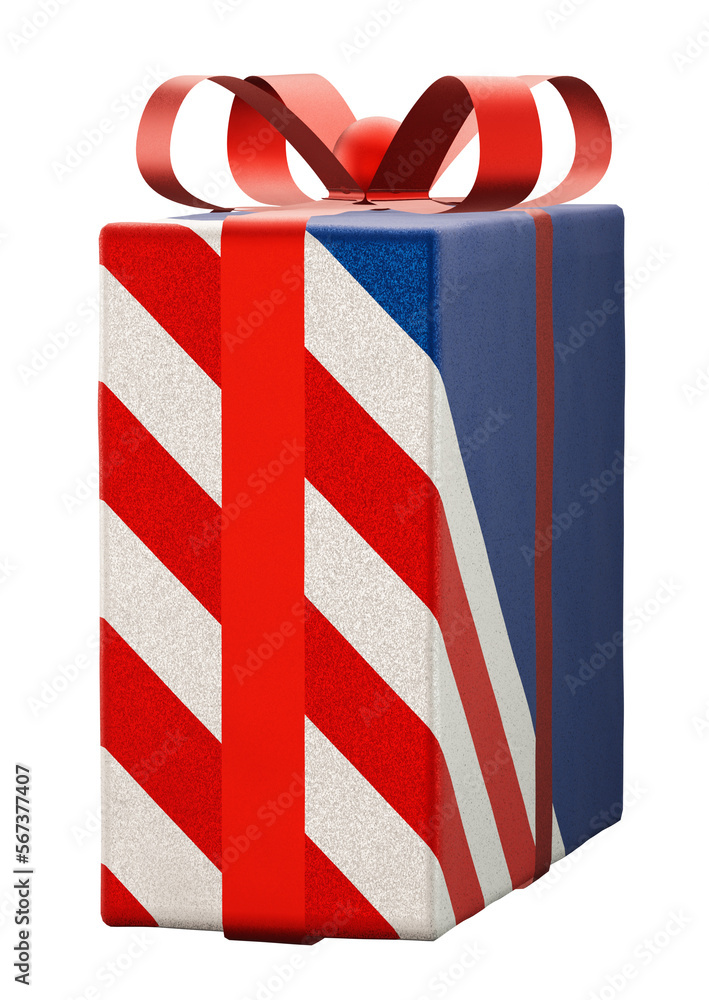 Fototapeta premium American flag pattern wrapping gift box with red ribbon bow