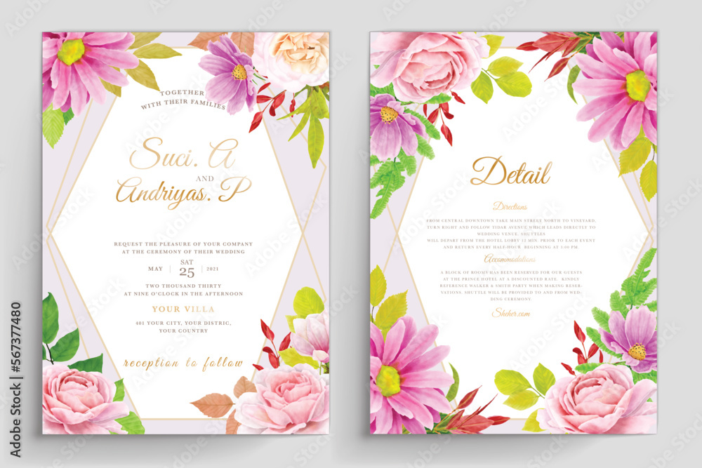 wedding card with floral decoration design