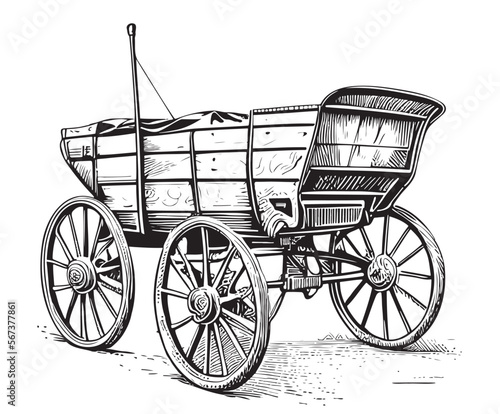 Farm cart hand drawn sketch in doodle style illustration