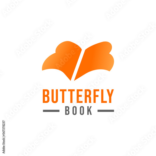 Butterfly Book Logo Design. Flying Butterfly Concept. Isolated on White Background. Vector Illustration