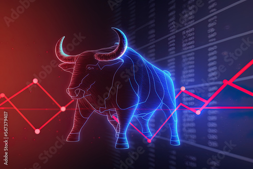 Bulle und Aktienkurs im Zeichen eines Bullenmarktes an der Börse, Generative AI