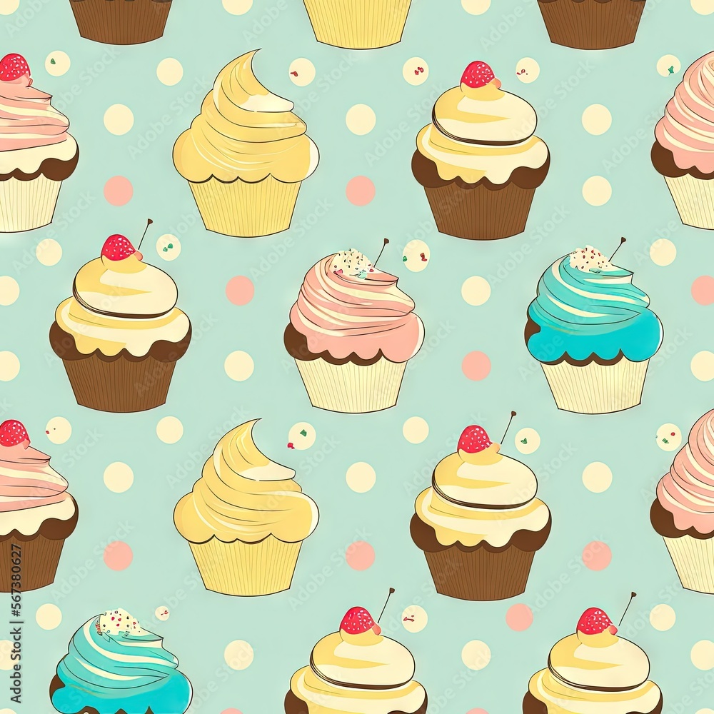 cupcake repeat pattern infinite french patisserie vector Generative AI cupcake repeat pattern infinite french patisserie vector Generative AI