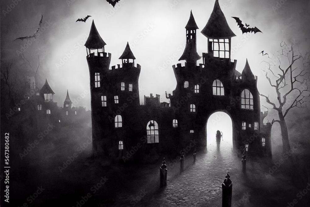 Halloween Ghost Castle illustration Generative AI Content by Midjourney
