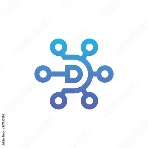 modern and sophisticated letter D network link digital electronic