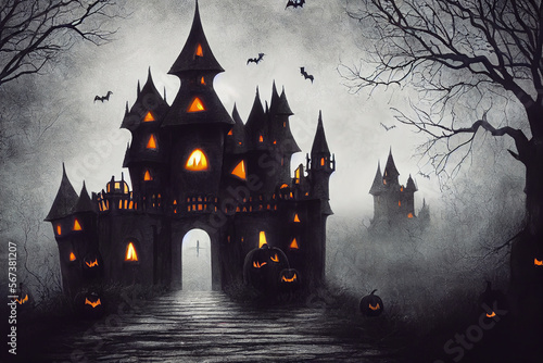 Halloween Ghost Castle Forest illustration Generative AI Content by Midjourney