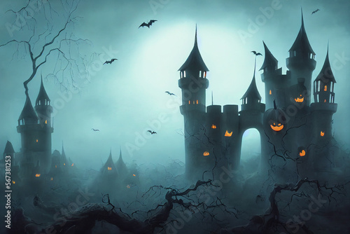 Halloween Ghost Castle Forest illustration Generative AI Content by Midjourney