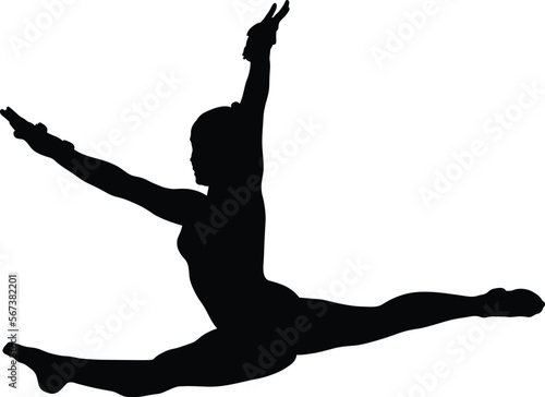 girl gymnast doing jump split leap black silhouette