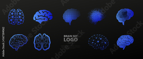 Set of abstract dots and lines brain logotypes concept.