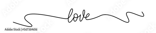 LOVE word continuous one line lettering. Modern calligraphy script love text. Vector illustration. Design for print on shirt, poster, banner. Text on white background. Lovely print for tee shirt