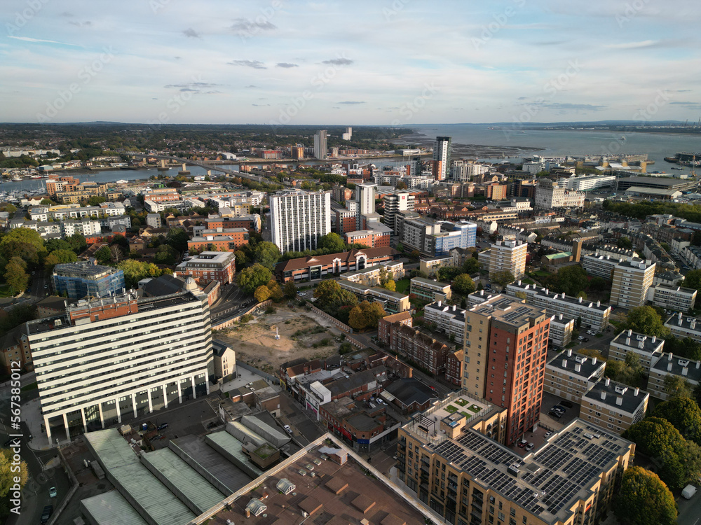 Fototapeta premium Southampton City Centre, Highstreet, Drone Aerial Shot with DJI Mini 3 Pro Drone