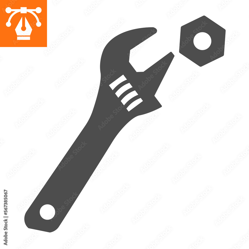 Adjustable wrench solid icon, glyph style icon for web site or mobile app, car service and repair, tool vector icon, simple vector illustration, vector graphics with editable strokes.