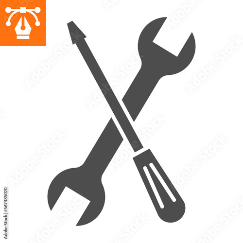 Tools solid icon, outline style icon for web site or mobile app, car service and kit, screwdriver and spanner vector icon, simple vector illustration, vector graphics with editable strokes.
