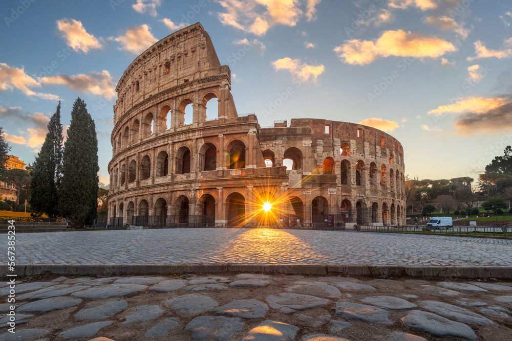 Rome, Italy at the Colosseum Amphitheater with the Sunrise