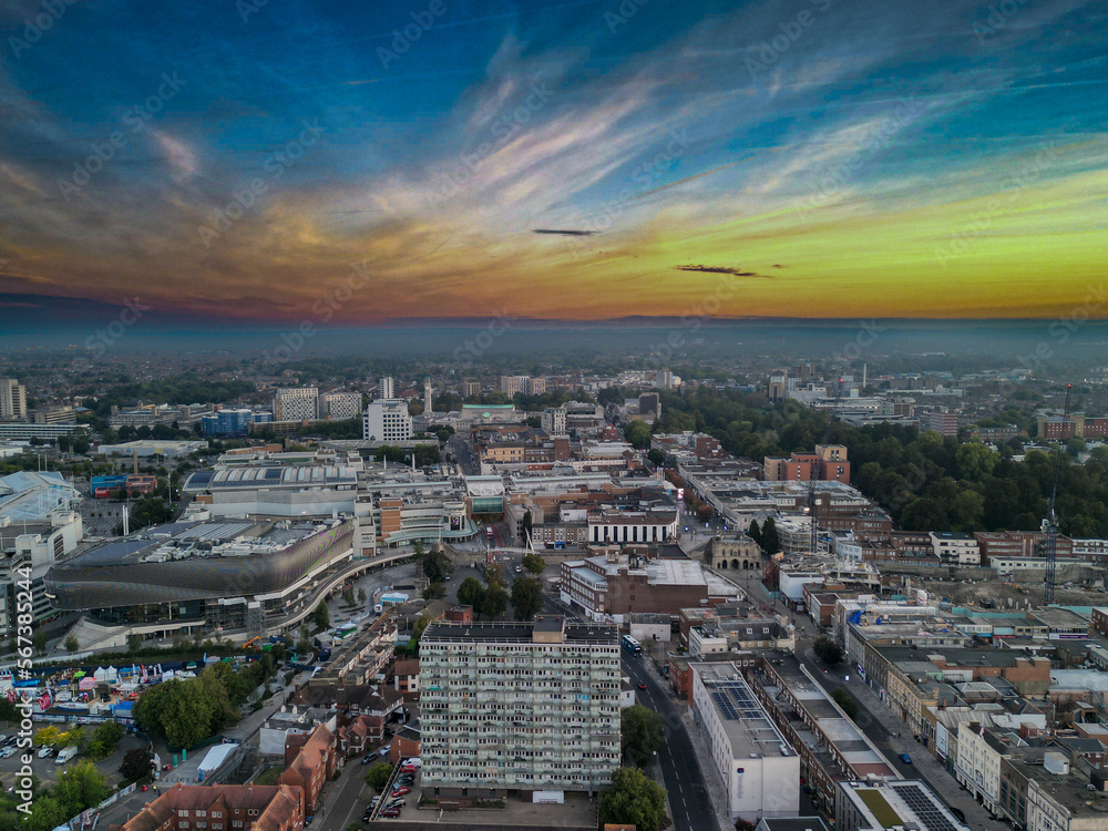 Southampton City Scape, Drone Aerial Shot with DJI Mini 3 Pro Drone early morning 