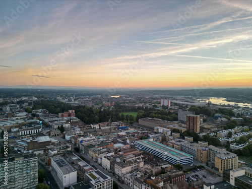 Southampton City Scape  Drone Aerial Shot with DJI Mini 3 Pro Drone early evening.