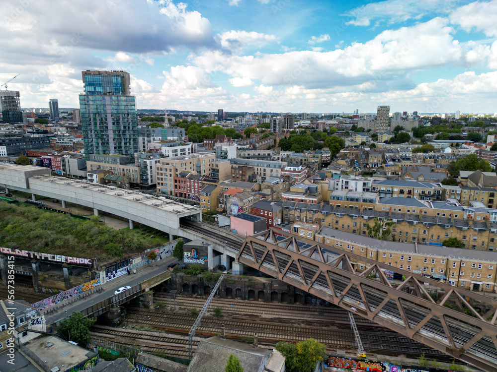 Obraz premium London Shoreditch, Brick Lane, Aerial View, Underground, City View, Drone Shot Mini 3 Pro