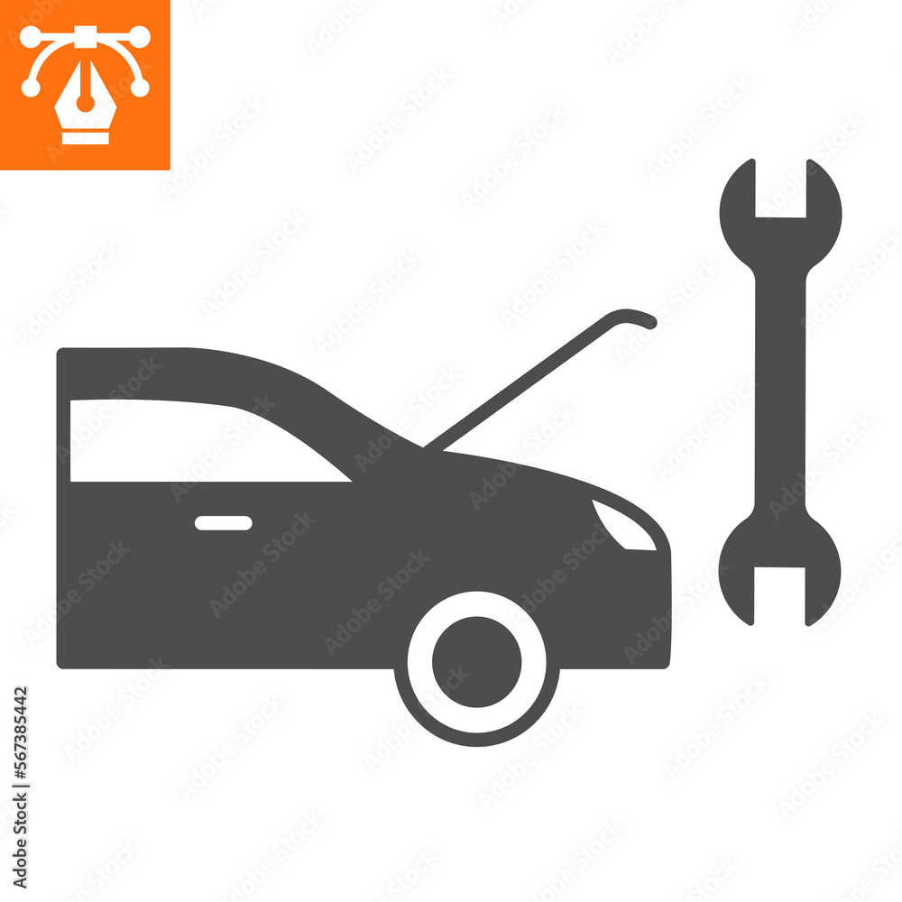 Car repair solid icon, glyph style icon for web site or mobile app, car service and tool, automotive service vector icon, simple vector illustration, vector graphics with editable strokes. Car repair solid icon, glyph style icon for web site or mobile app, car service and tool, automotive service vector icon, simple vector illustration, vector graphics with editable strokes.
