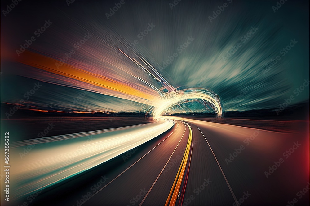 open road on high speed blurred motion creative light trails generative art Generative AI open road on high speed blurred motion creative light trails generative art Generative AI