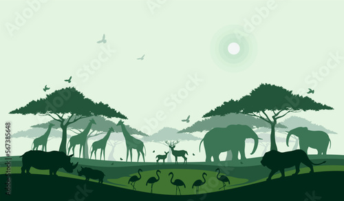 World wildlife day, Wild animals and Natural botanical, Grassland safari, Environment conservation, National park, Sustainable of Ecology concept, Think green nature, Save the planet and Eco friendly.