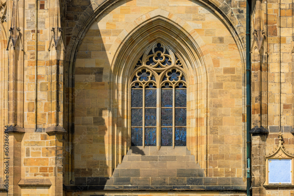 Details of the exterior of the Gothic Catholic Cathedral of St. Vitus, Wenceslas and Vojtech in Prague Castle