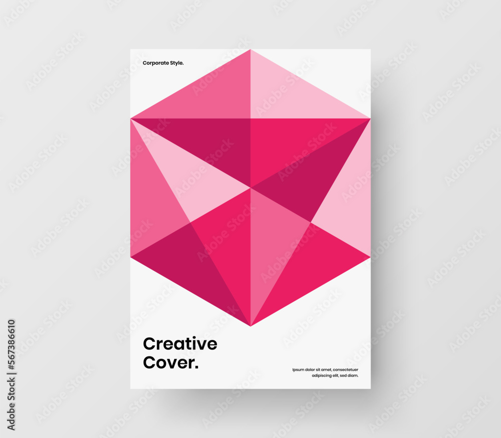 Fototapeta premium Original journal cover vector design concept. Colorful mosaic hexagons poster template.