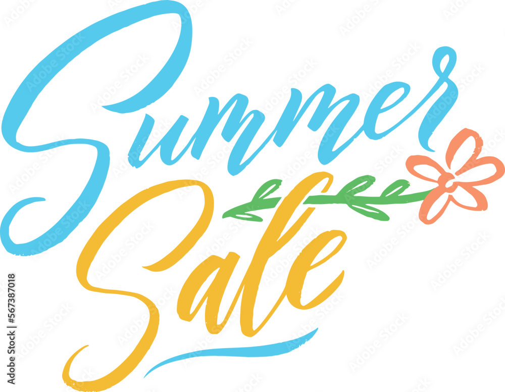 Summer sale lettering. Color handwritten season offer logo