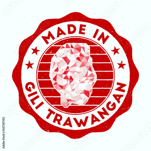 Made in Gili Trawangan. Island round stamp. Seal of Gili Trawangan with a border shape. Vintage badge with circular text and stars. Vector illustration.
