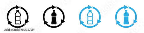 Plastic bottle recycling icon set. Plastic bottle recycle icon. Drink bottle icon. Plastic bottle and circle arrow symbol or cycle sign for apps and websites, vector illustration