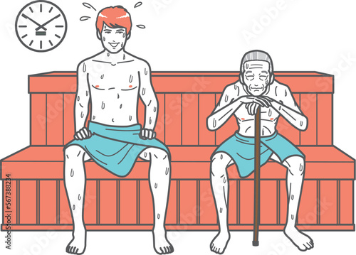 サウナの若者と老人