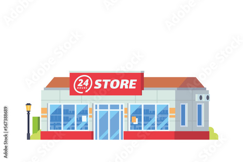 Vector 24 hours building store flat design illustration
