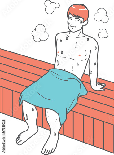 サウナでくつろぐ男性