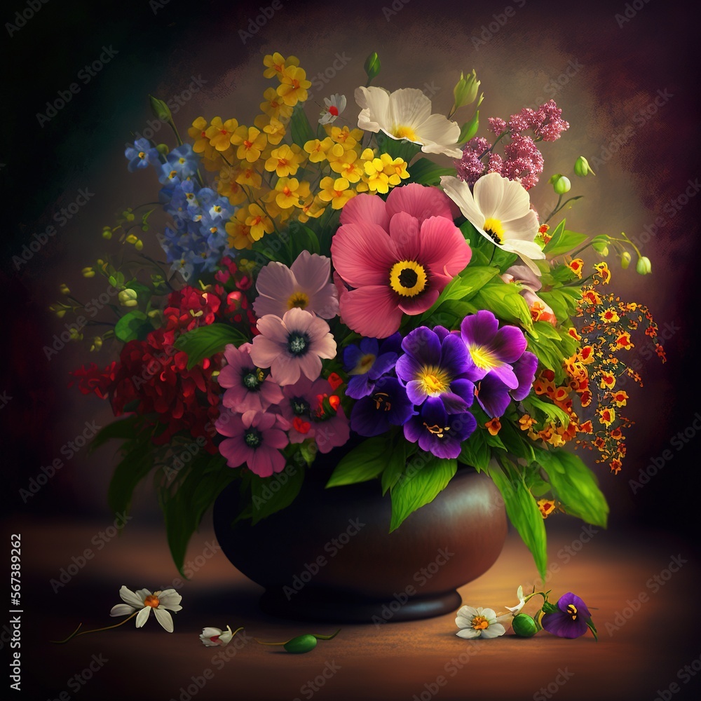 bouquet of colorful field flowers in a vase, generative AI  - obrazy, fototapety, plakaty 