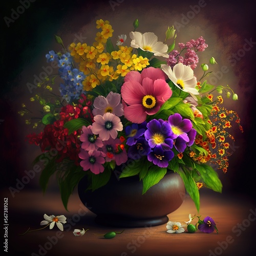bouquet of colorful field flowers in a vase, generative AI 