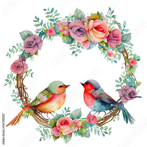  Wreath valentine with birds . Transparent background. Generative AI © Razvan
