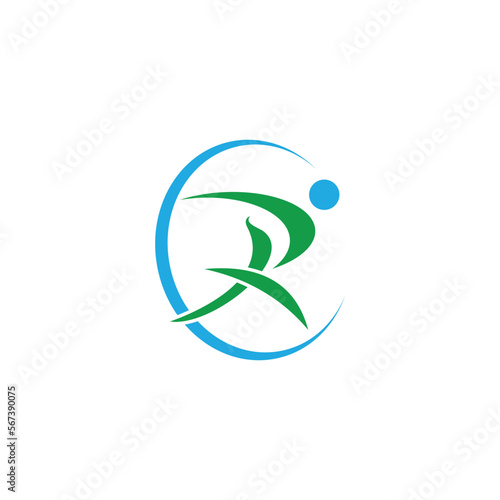 abstract letter R logo design in the shape of a running person