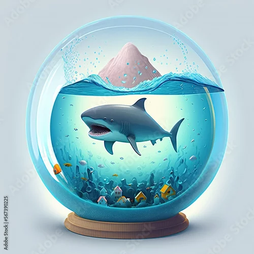 Obraz shark in an aquarium ball, generative AI 
