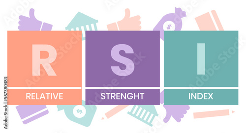 RSI - Relative Strength Index. acronym, business concept background. Vector illustration for website banner, marketing materials, business presentation, online