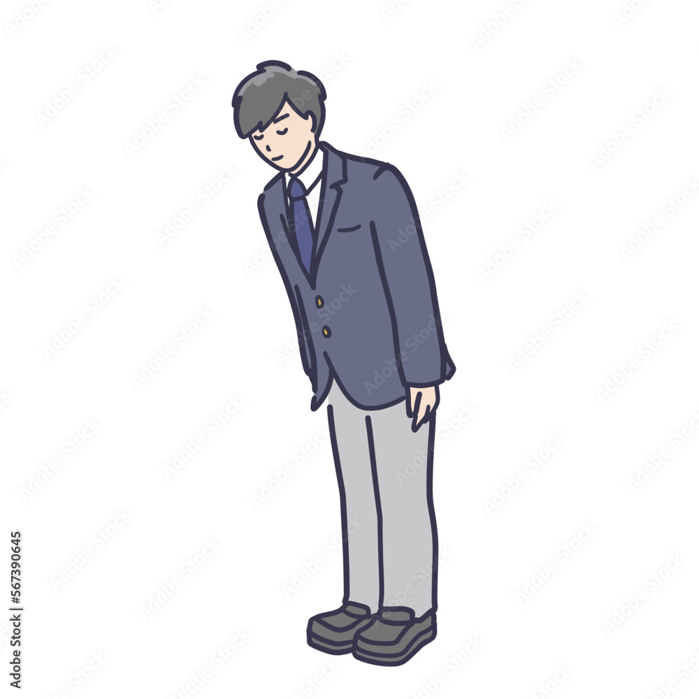 お辞儀をする制服姿を着た男子学生のイラスト 全身 お辞儀をする制服姿を着た男子学生のイラスト 全身