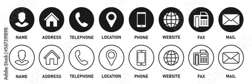 Contact information icons, vector for business card and website