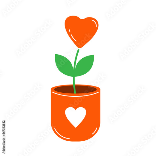 Blooming heart. Floral vector illustration of love plant in pot. Romantic icon for Valentine's Day. Concept of love and incipient feelings. photo