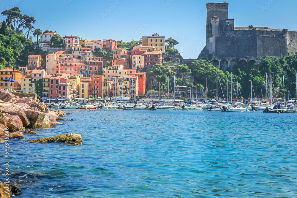 Marina of Lerici with the colorful houses and castle,Liguria, Italy