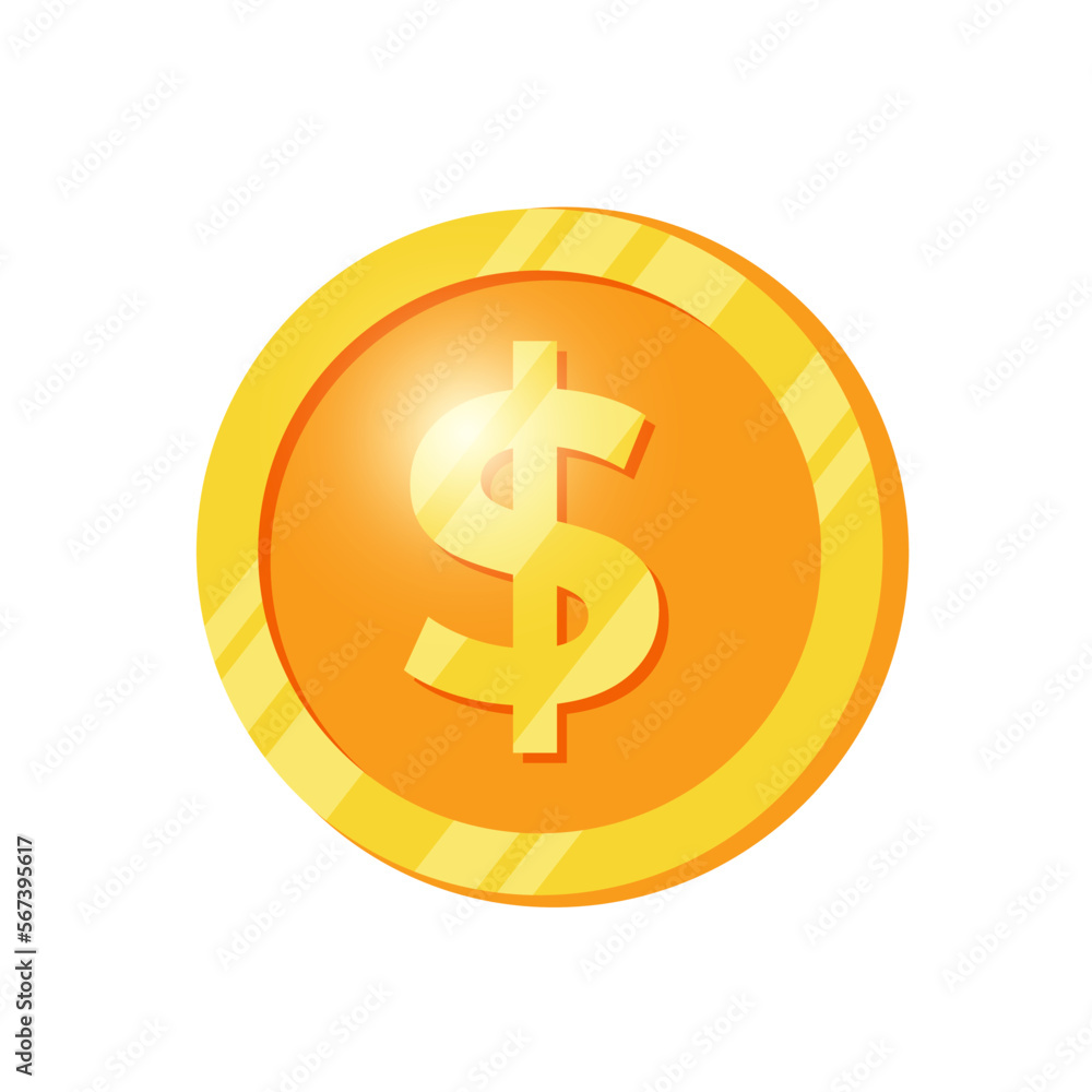 Coin icon in flat style. Coin with dollar currency. Vector illustration. Flat design vector illustration isolated on white background. Coin icon in flat style. Coin with dollar currency. Vector illustration. Flat design vector illustration isolated on white background.