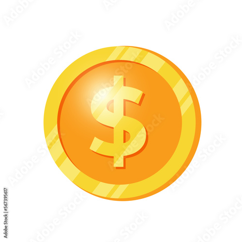 Coin icon in flat style. Coin with dollar currency. Vector illustration. Flat design vector illustration isolated on white background.
