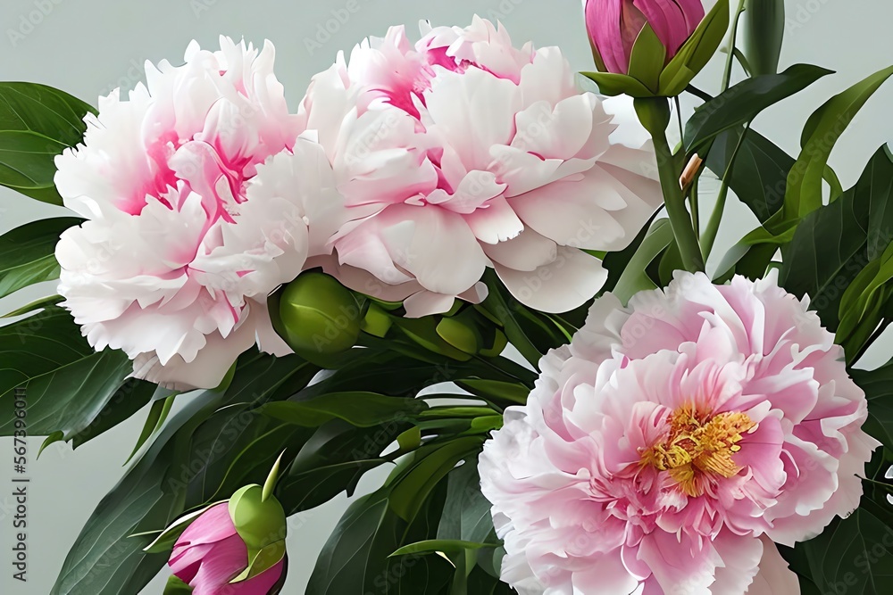 Peonies and lilies floral. Generative AI