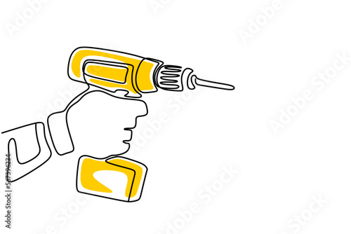 electric drill one continuous line drawing vector illustration
