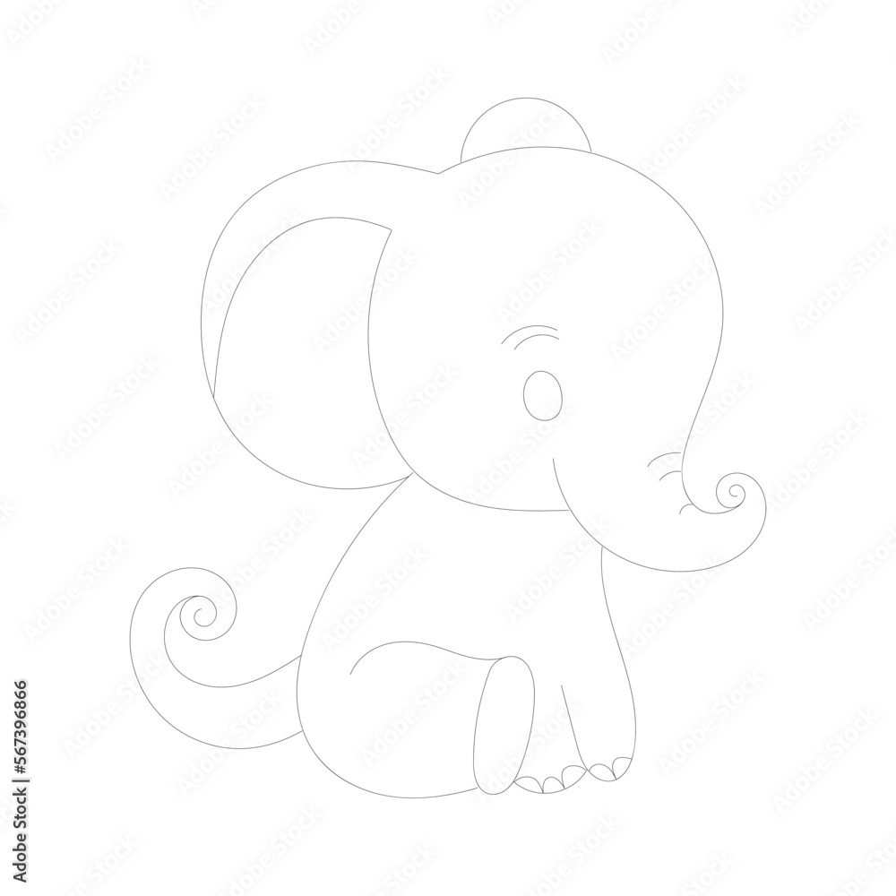 Elephant one-line drawing with coloring pages Elephant one-line drawing with coloring pages