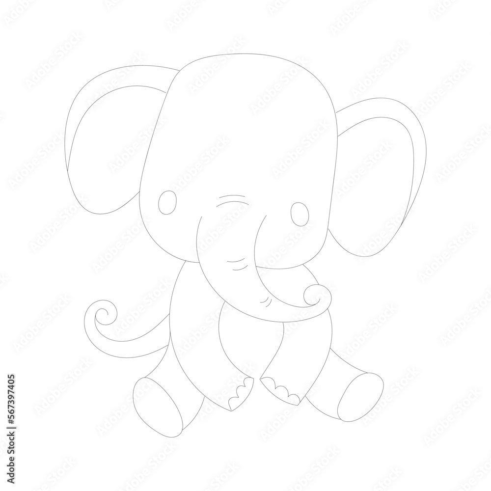 Obraz premium Elephant one-line drawing with coloring pages
