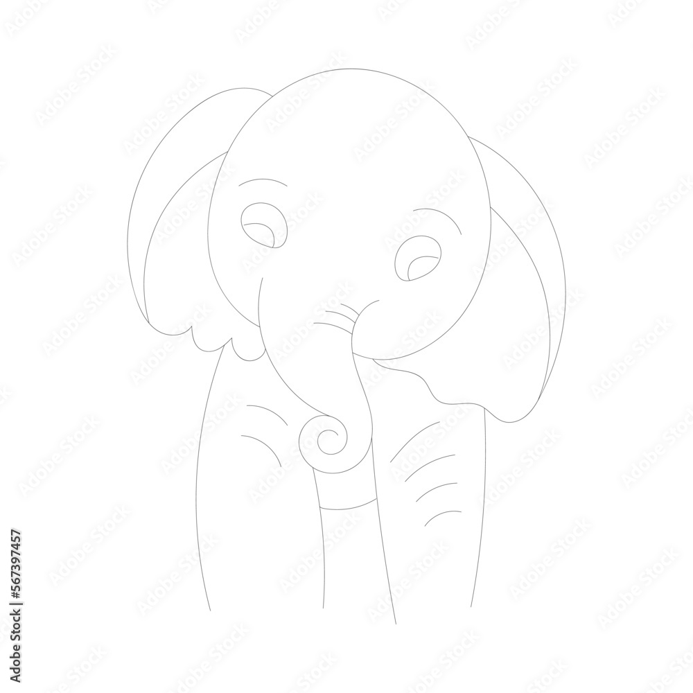 Elephant one-line drawing with coloring pages Elephant one-line drawing with coloring pages