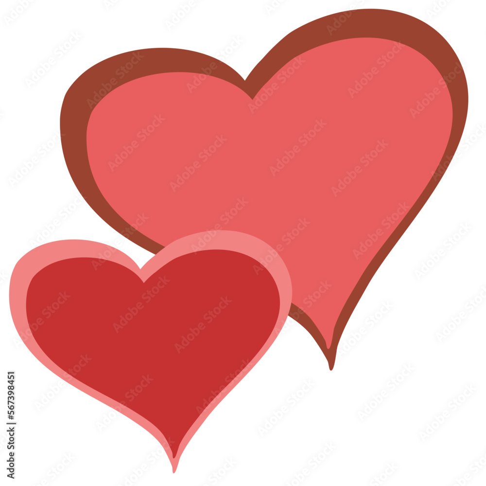 Valentine's day icon, vector, cartoon illustration. Two beautiful pink and red hearts. It can be used for social media content, greeting cards and presentations