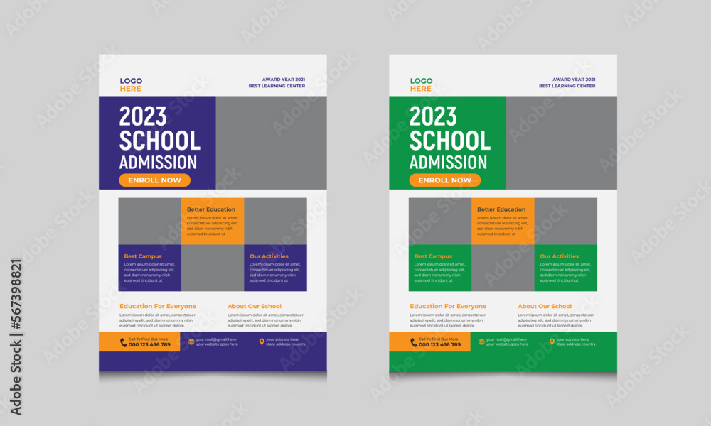 Vector school admission flyer design